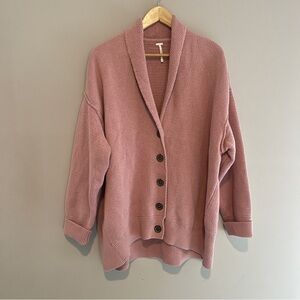 Free People Chamomile Oversized Chunky Cardigan Sweater Pink Rose Size Medium